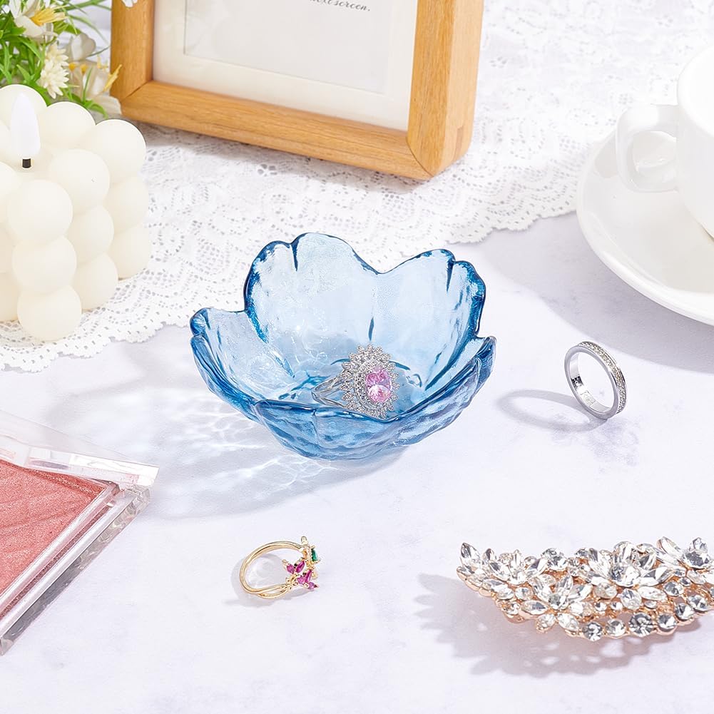 Beebeecraft Sakura Sauce Dish, Steel Blue Cherry Blossom Flower Glass Appetizer Plate Stackable Dipping Bowls for Dips Seasonings Snacks Fruits or Tea Bags Small Candles Trinkets