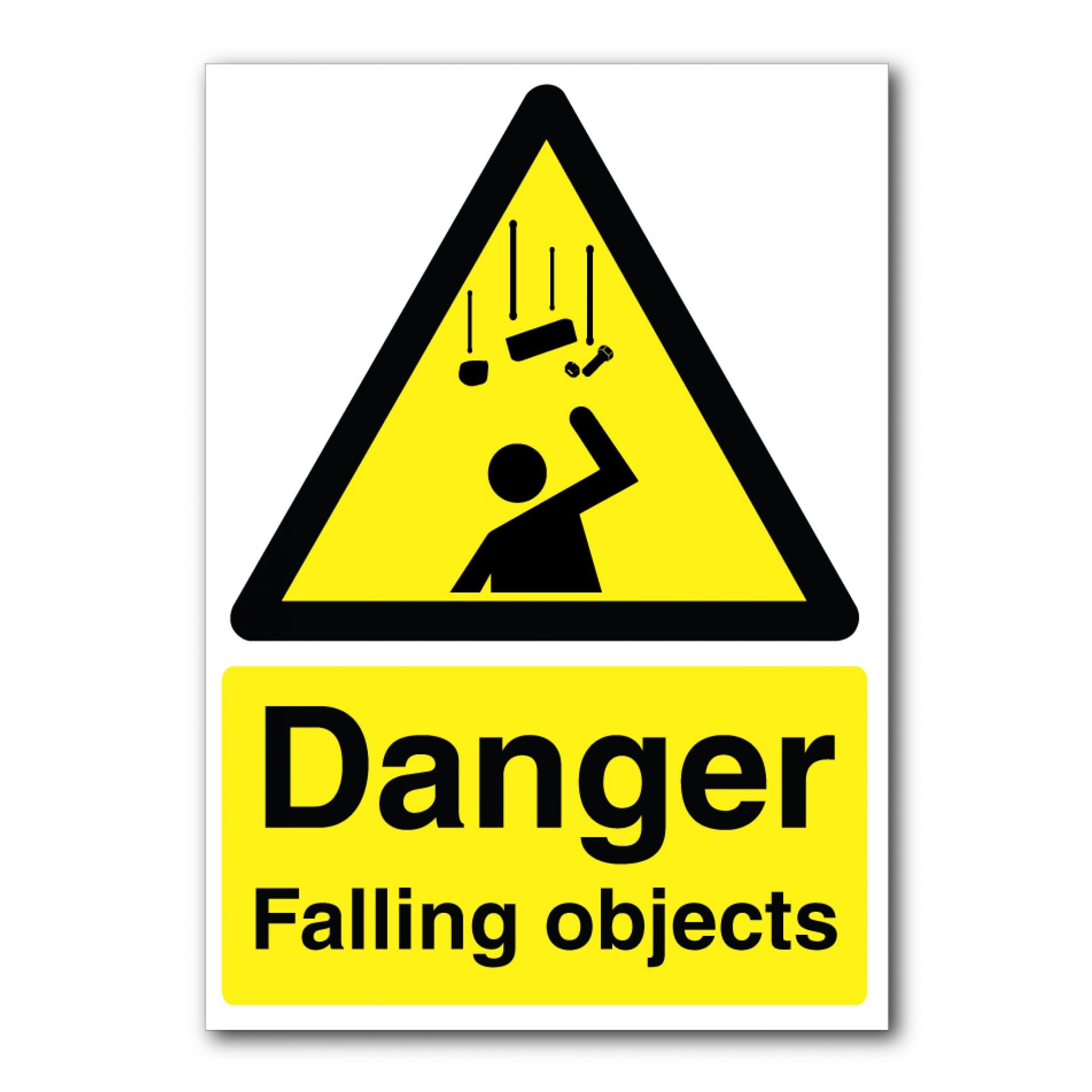 Danger Falling Objects Sign, 12x8 Metal Tin Sign, overhead hazard warning for construction sites and high warehouse racks.