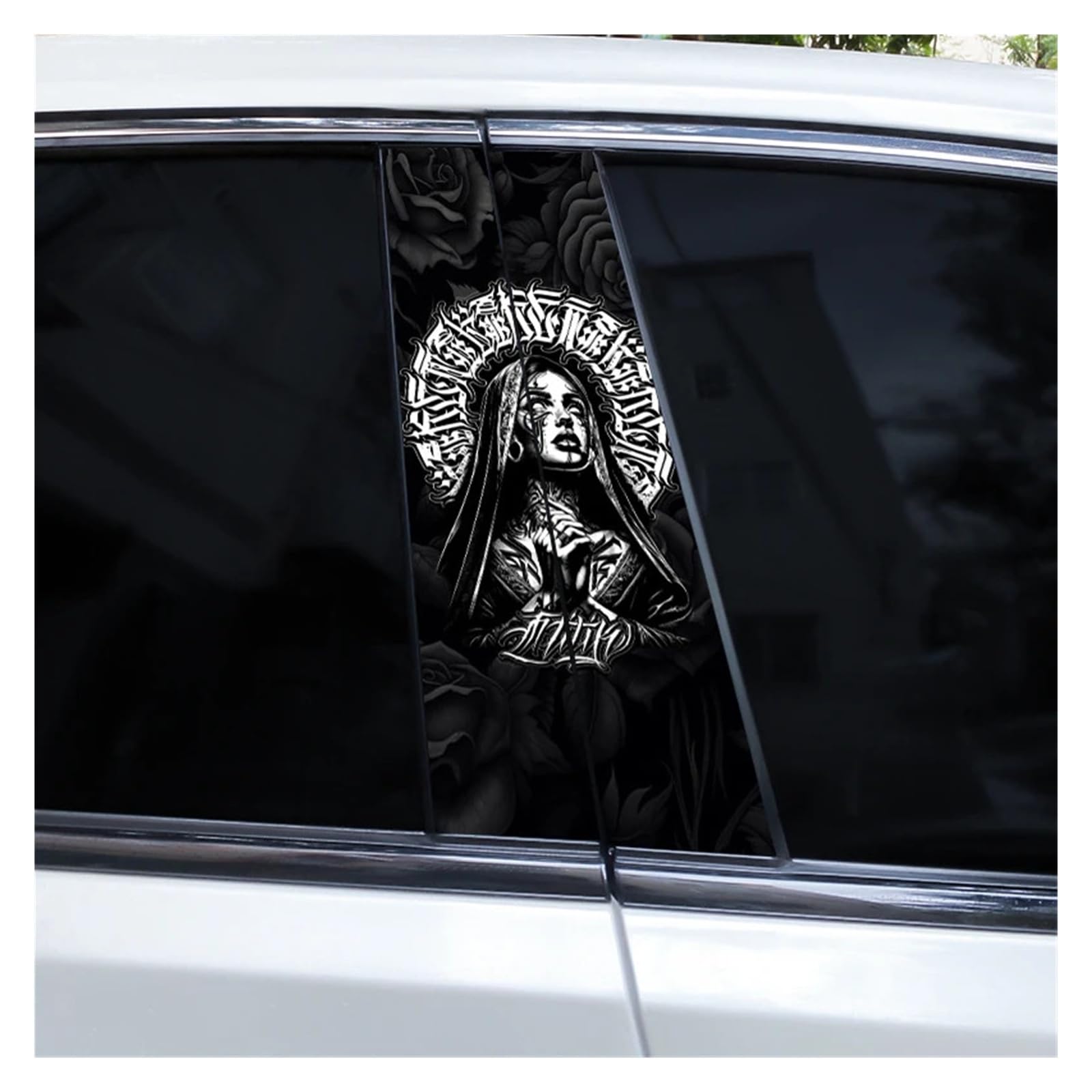 Car Side Decals 2pcs Cross Nun Sticker Car Doorpost Decal Waterproof Sunscreen for B-Pillar Door Decoration(Style C)