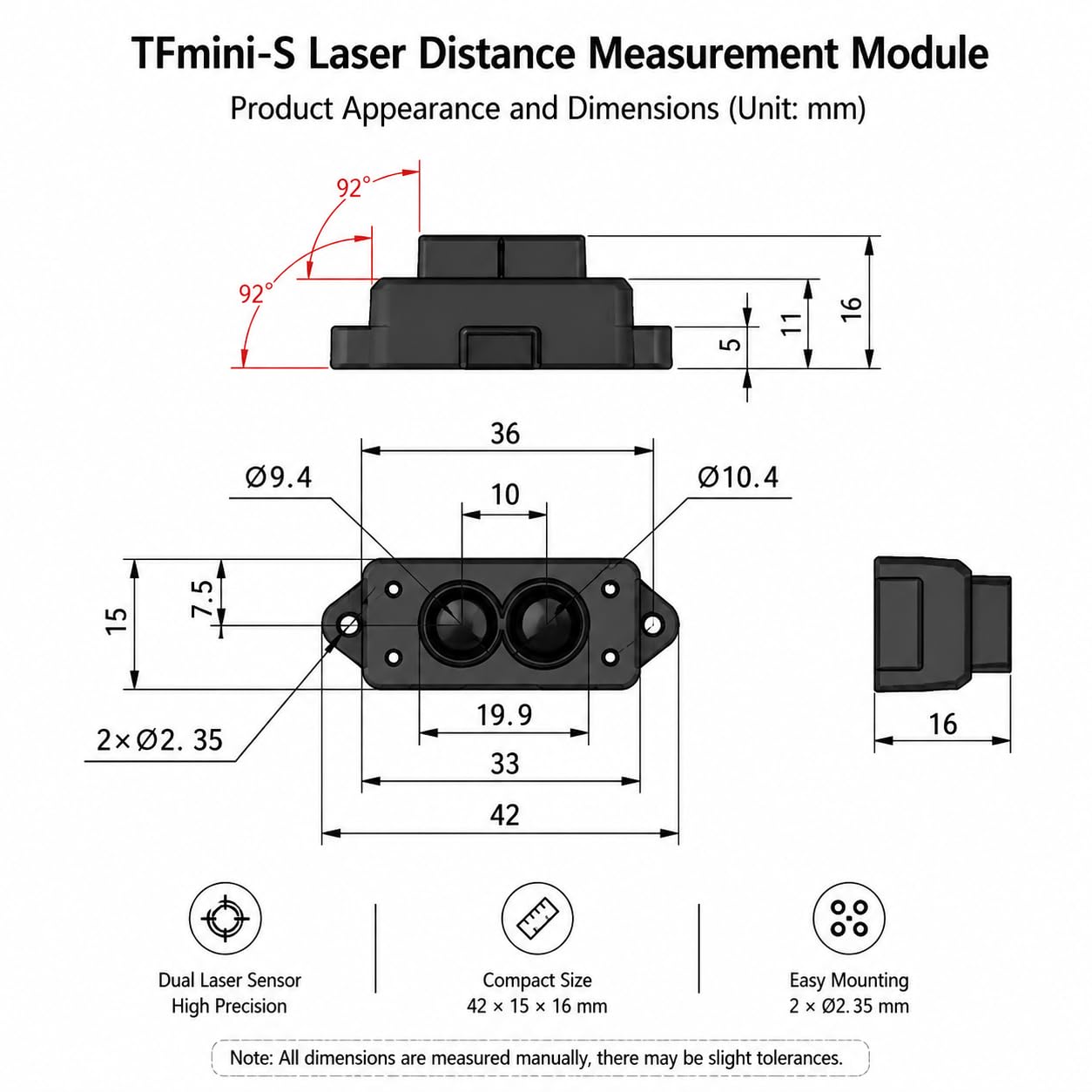 Benewake TFmini-S LiDAR Distanzsensor,0.1-12m,UART/I2C