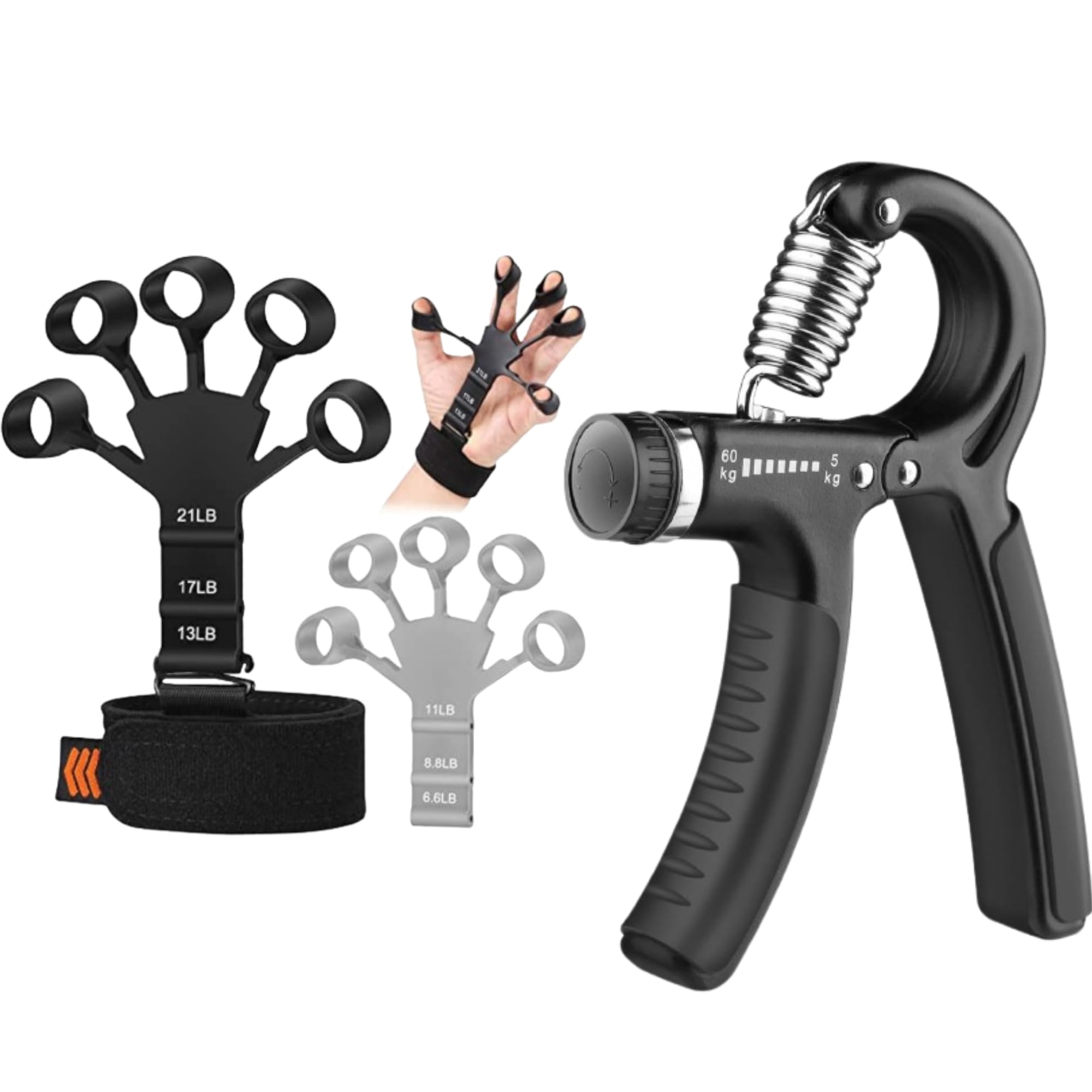 Comfortfriends Adjustable Finger & Hand Gripper Combo Strengthen Fingers, Hands, and Forearms with Customizable Resistance for Fitness