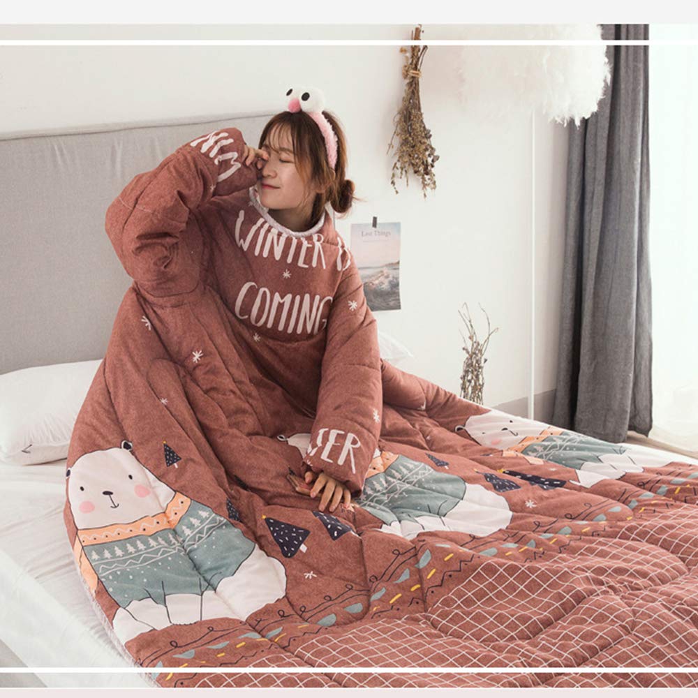 Edredón Perezoso portátil con Mangas, Manta portátil, Saco de Dormir cálido para Adultos/niños, Capa a Prueba de Viento para la Oficina en el hogar 47 * 63 in / 59 * 79 in,Marrón,59 * 79in