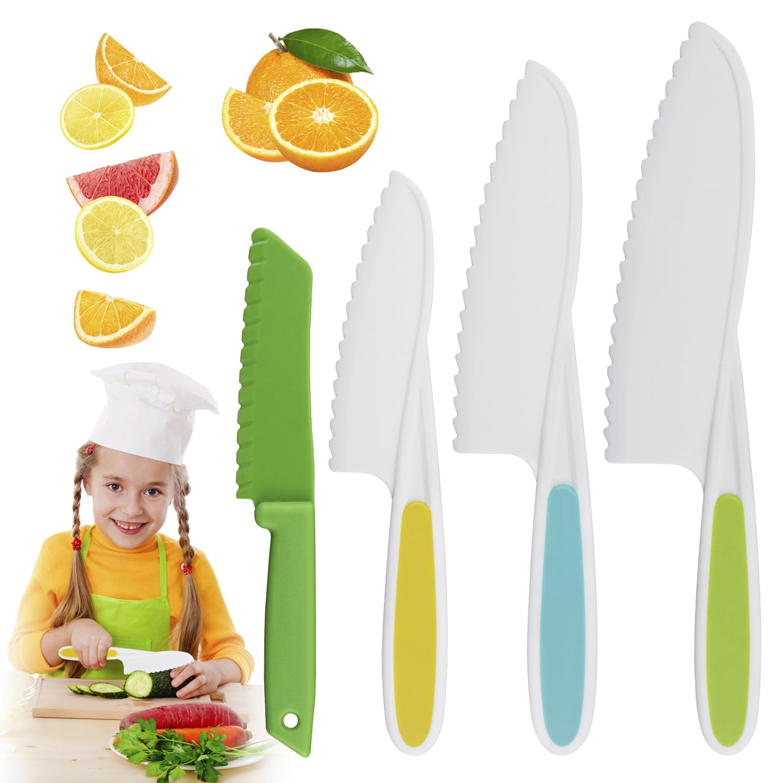 UNINGYI Kindermesser 4-teiliges, Kindermesser ab 2 jahre Kinder Messer Schneiden Lernen Kleinkind Messer zum Hacken, Kunststoff Kindermesser zum Schneiden Kochen Obst oder Gemüse
