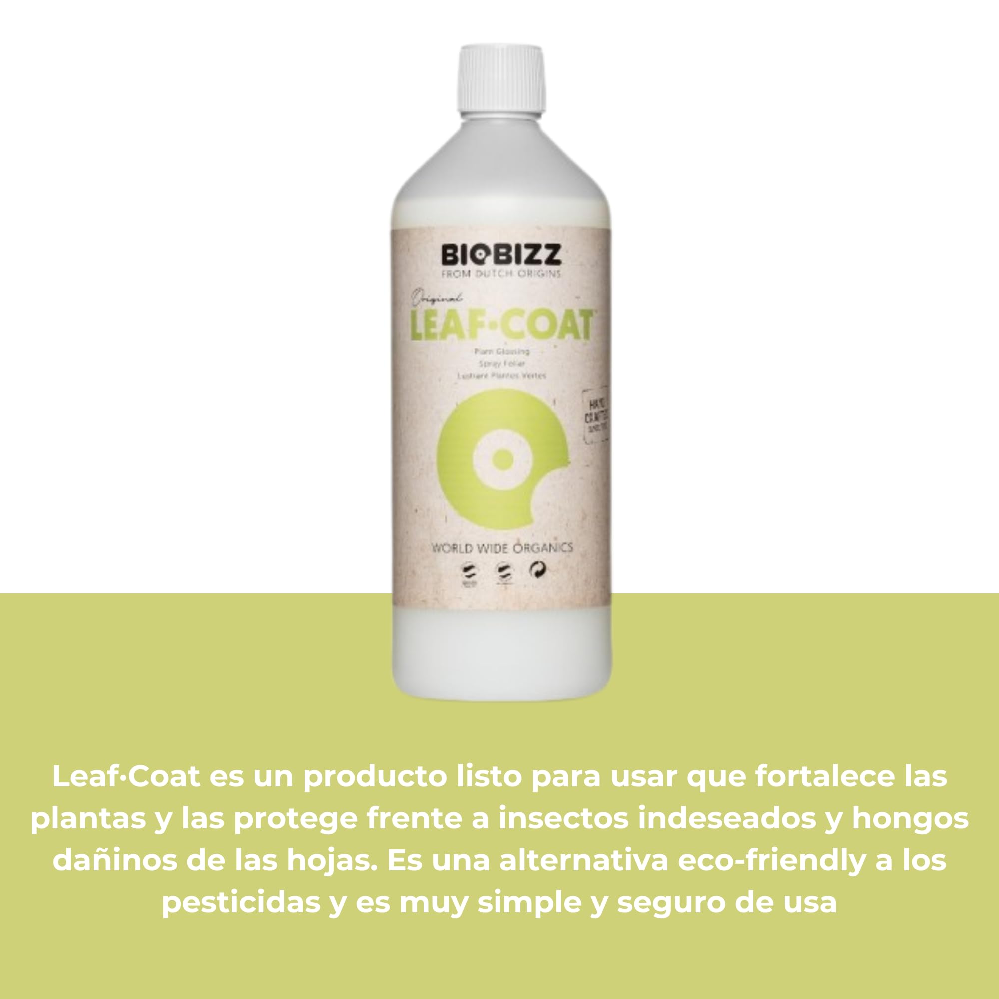GROWMANIA Leaf Coat de BioBizz 1 l + échantillon Boost Up Nutrients + Verre doseur | Revêtement foliaire naturel | Renforce les plantes dans les jardins et les jardins moyens