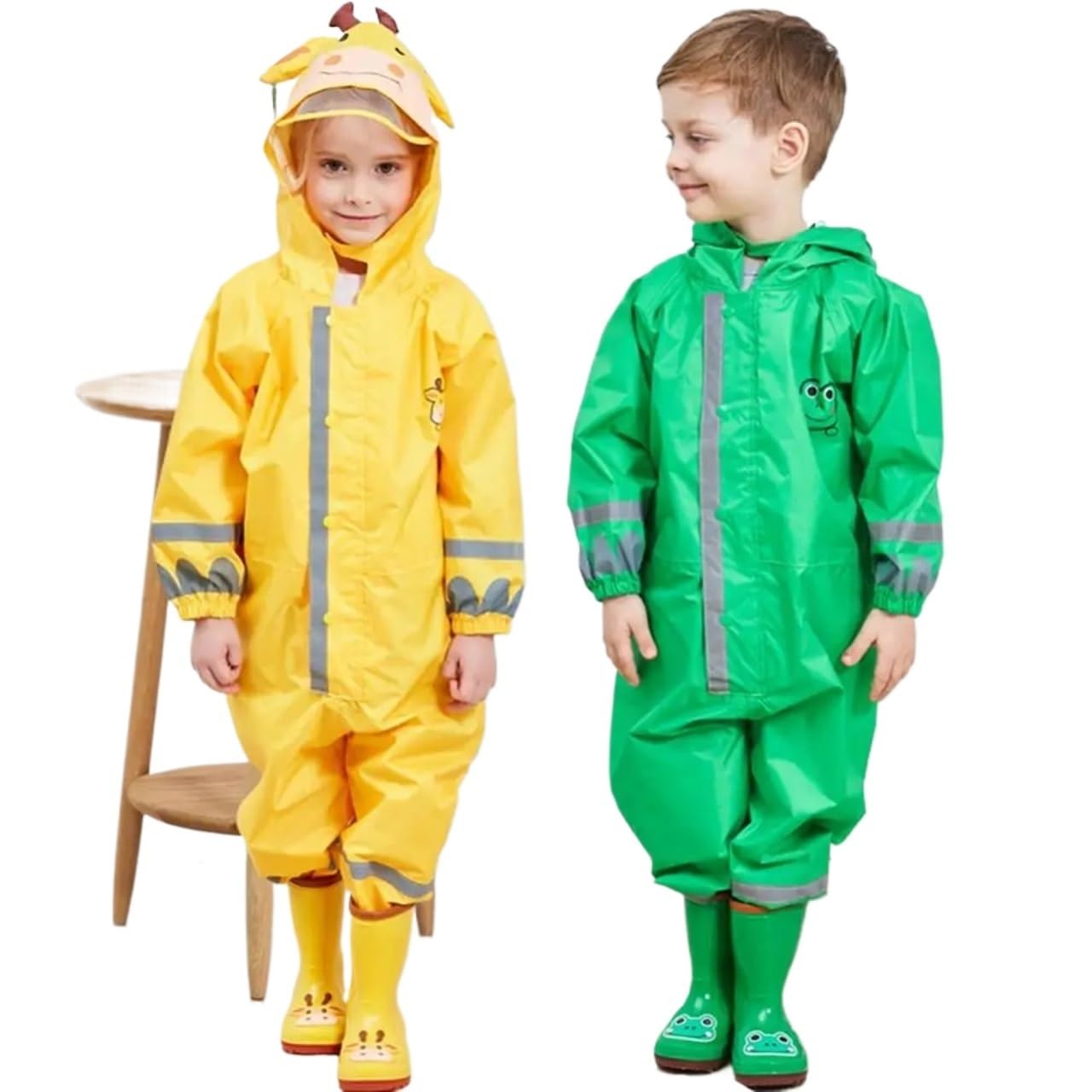Chubasquero NiñO Chubasquero for niños y niñas, Mono Impermeable con Capucha, Ropa Impermeable y Pantalones for niños de 1 a 10 años, 1 ud.(Yellow,L)