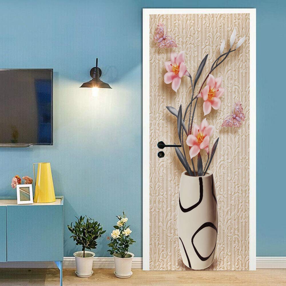 Sticker de porte trompe l'oeil fleurs pour sublimer votre salon ou chambre