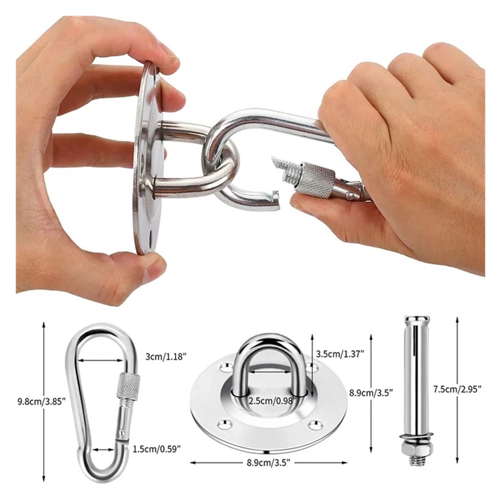 soporte hamaca Soporte de suspensión acero inoxidable 304, gancho techo for montaje en hamaca, colgador anclaje for entrenamiento gimnasia, Kit colgante aéreo, fijo para Columpio, Toldos y Yoga