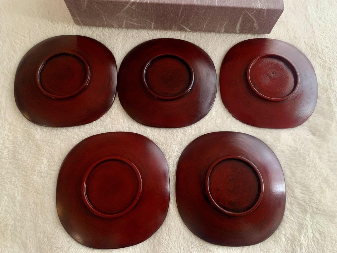 Amazon.co.jp: 会津塗り 布着せ塗り 漆器 5枚セット 紅布着 隅丸皿