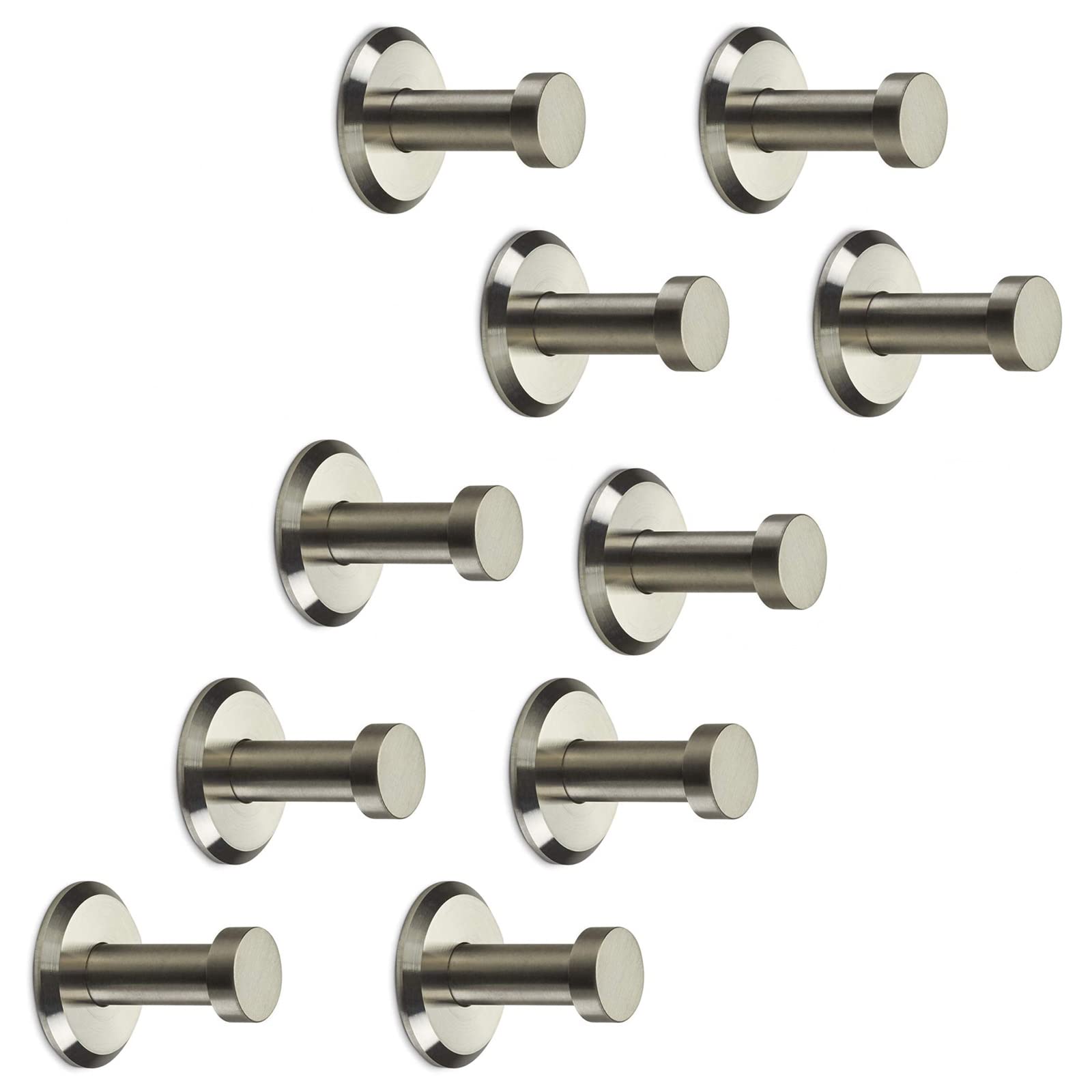 SOTECH 10 pezzi Appendiabiti in acciaio inox MEDEA (Ø 10/15 mm, Lunghezza 30 mm) Ganci spazzolato Fissaggio a scomparsa, viti e tasselli inclusi