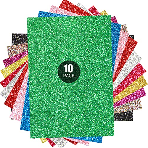 Heat Transfer Vinyl Glitter HTV Vinyl for Design, 10 Pack 12"Ã—10 Inch Permanent Vinyl Sheets Easy to Cut and Weed, Iron on Vinyl HTV Heat Transfer Vinyl Bundle for T-Shirts