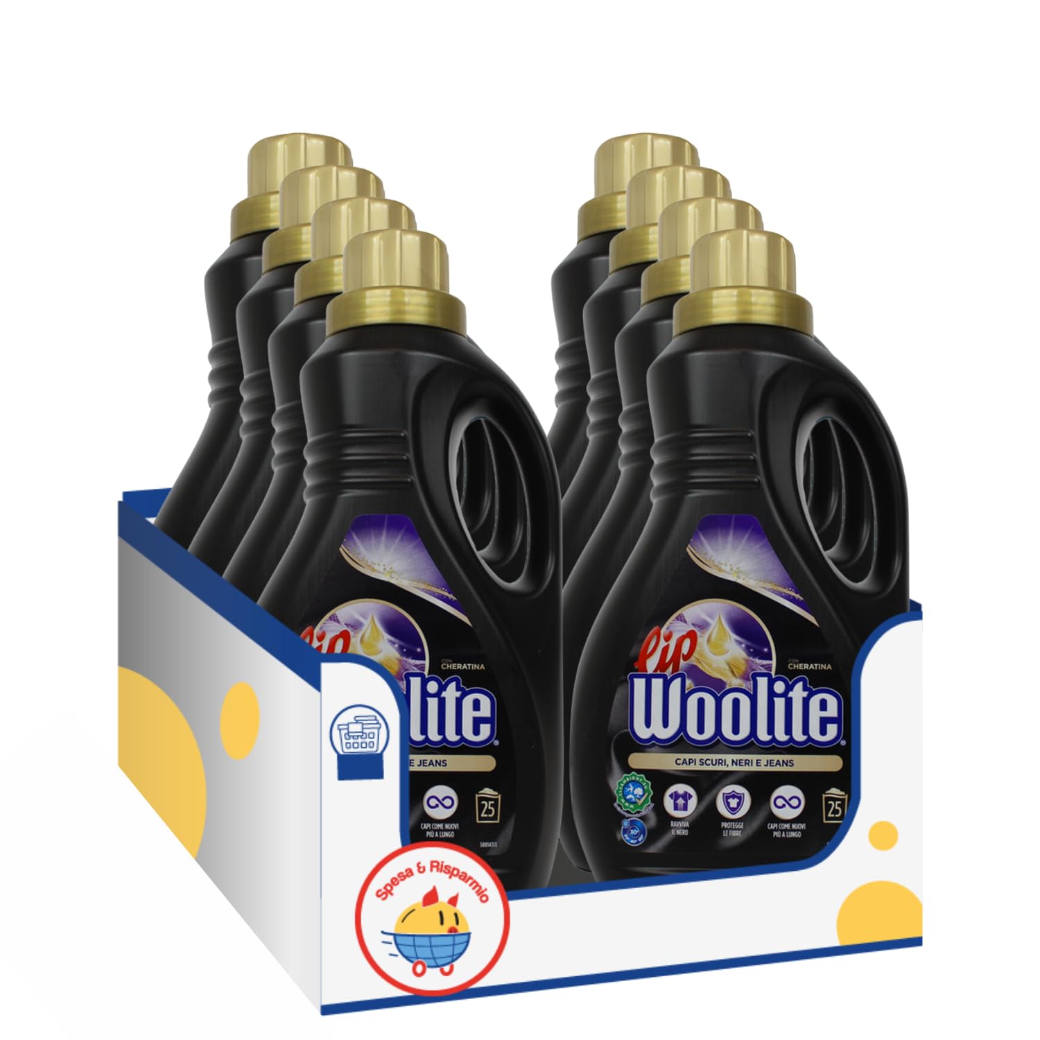 Detersivo liquido per capi scuri e jeans – 25 lavaggi – 1,5 L kit con Spugna Brandizzata SPESA & RISPARMIO Inclusa – Variazioni 4/8/12 Pezzi (8)