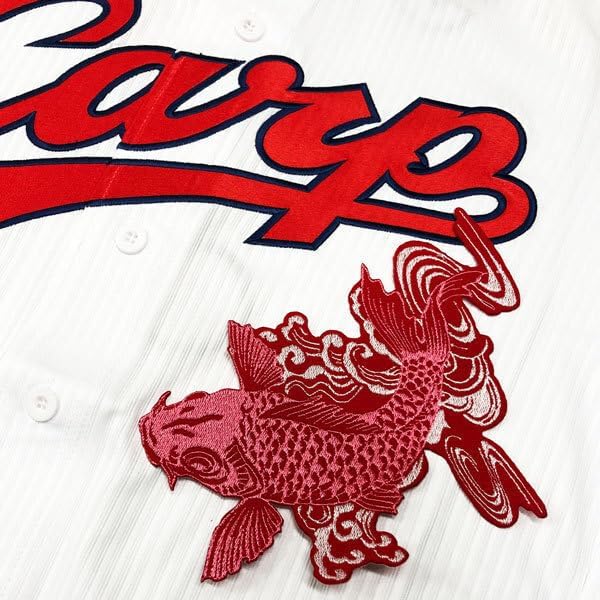 広島 カープ 鯉 ピンク/白波-赤 左 応援 刺繍 ワッペン