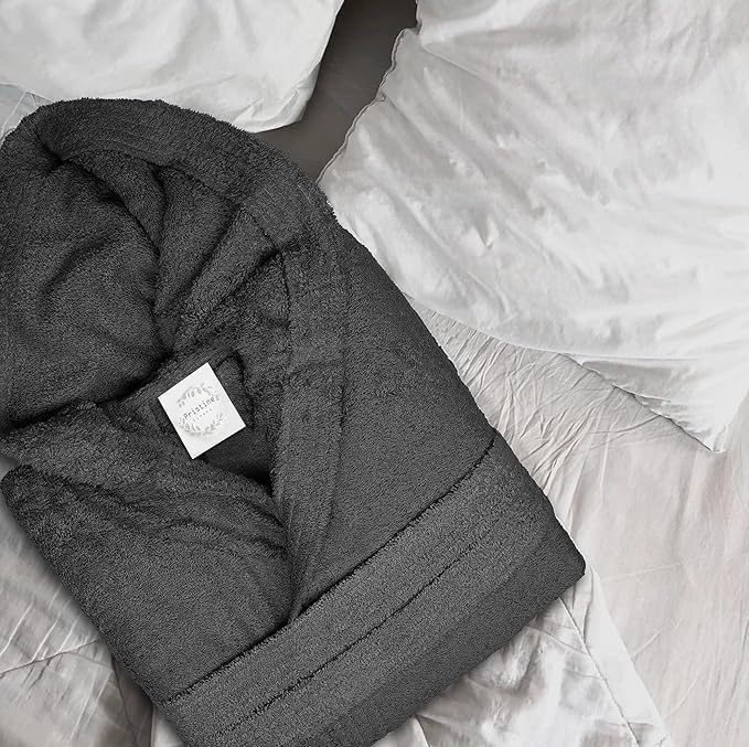 Pristine Linen Unisex Robe With Hooded Collar 100% Cotton Terry Bathrobe for Women & Men4