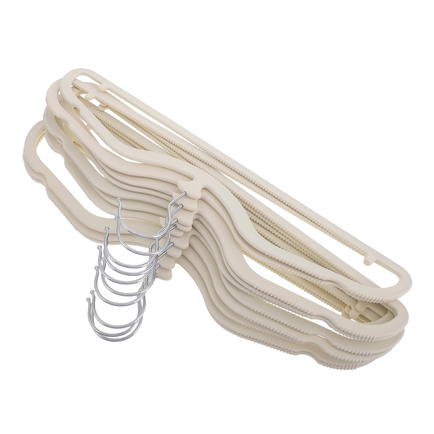 Grucce Antiscivolo a Collo Corto in Silicone, 10 Pezzi | Colore Beige, Rivestimento Pet Vernice Gommata, Uso Versatile per Armadio e Organizzazione