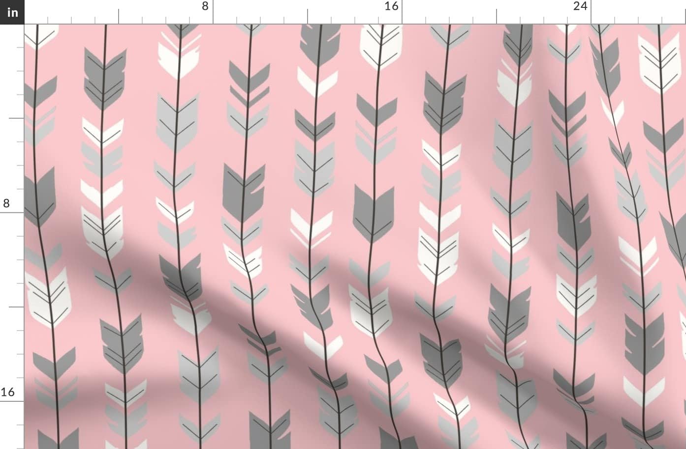 Spoonflower Fabric - Arrow Feathers Pink Arrows Grey Girl Woodland Nursery Printed on Organic Cotton Sateen Fabric by The Yard - Sewing Quilting Apparel Home Decor