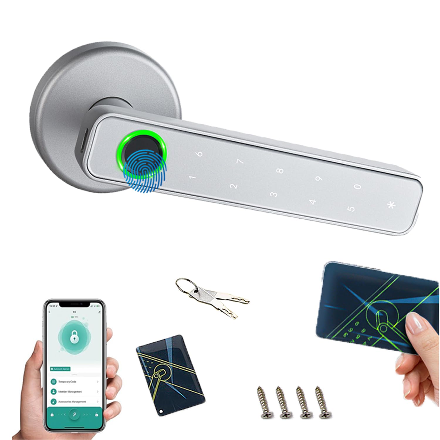 Maniglia Della Porta Con Impronta Digitale,Serratura Elettronica Con Tastiera a Sfioramento,Serratura Intelligente Con Tastiera Touch e Funzioni Smart,Per Porta d'Ingresso, Casa, Ufficio, Appartamento