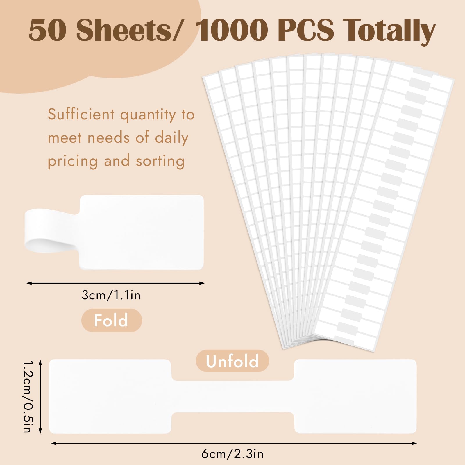 1000 pcs Jewelry Tags, Self Adhesive Jewelry Price Tags Stickers, White Blank Rectangle Ring Tag Label for Necklace Earring Bracelet Pricing Identify