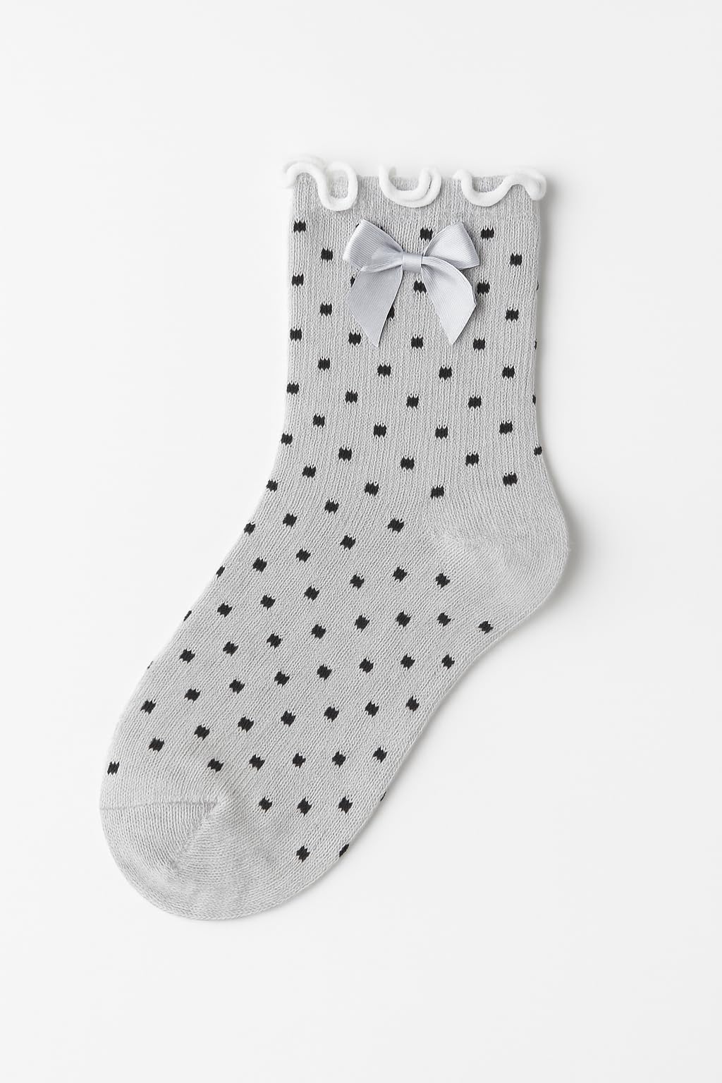 Girls Cotton Lace Polka Dot Fancy Bow Ankle Socks, 4-7 years, White and Grey, Pack of 2 - Image 4 thumbnail