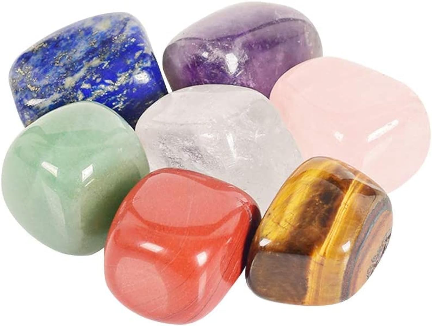GenericNOG Seven Chakra Stones Healing Crystals Set of 7 Color Chakra Gemstone Worry Stones For Grounding Balancing Soothing Meditation 10-20mm (1 Set - Multicolor 7 Stones)