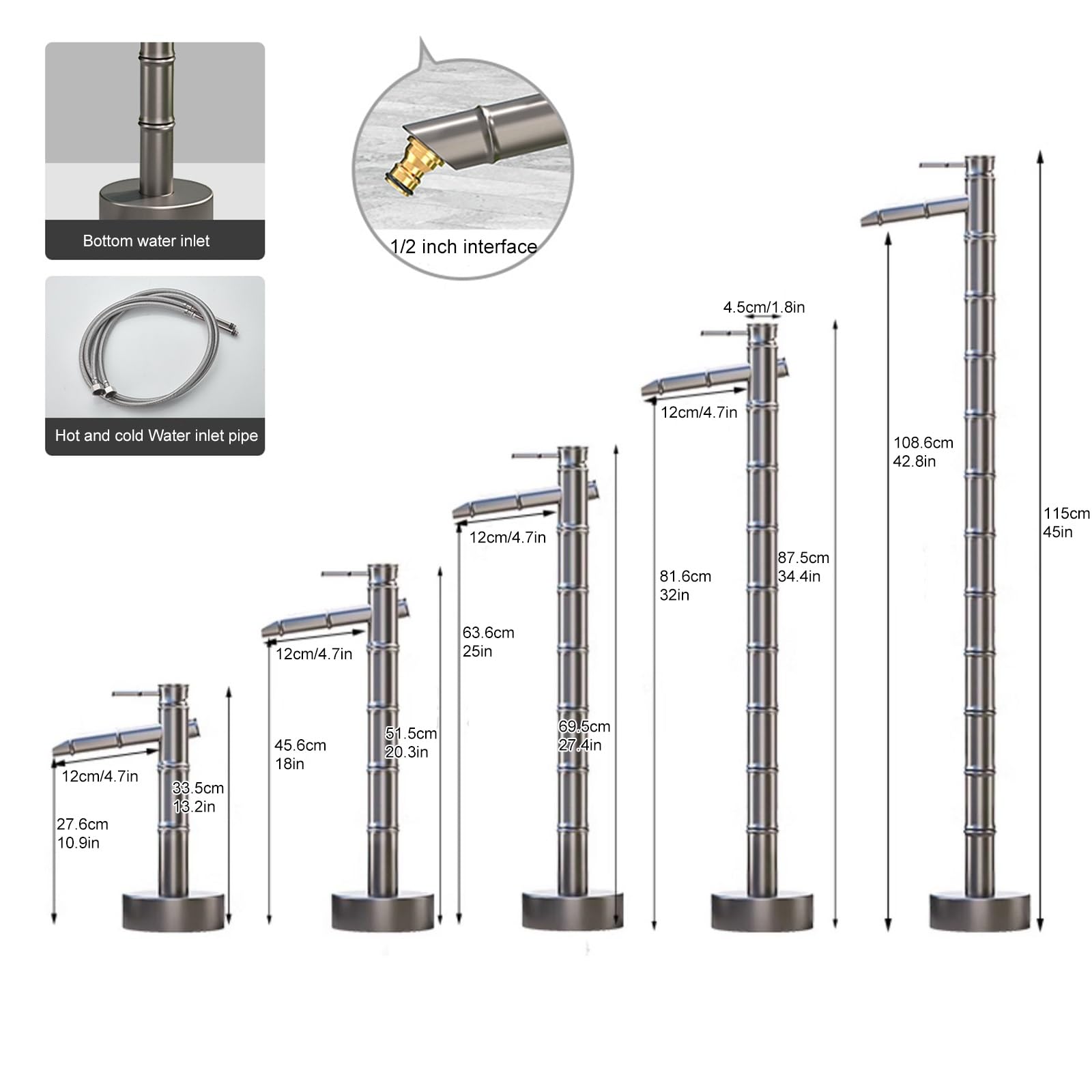 Columna de Agua Decorativa de bambú Antiguo Totalmente de Cobre para jardín Grifo anticongelante montado en el Suelo para riego y Lavado de Jardines (69 5 cm/27 4 Pulgadas)
