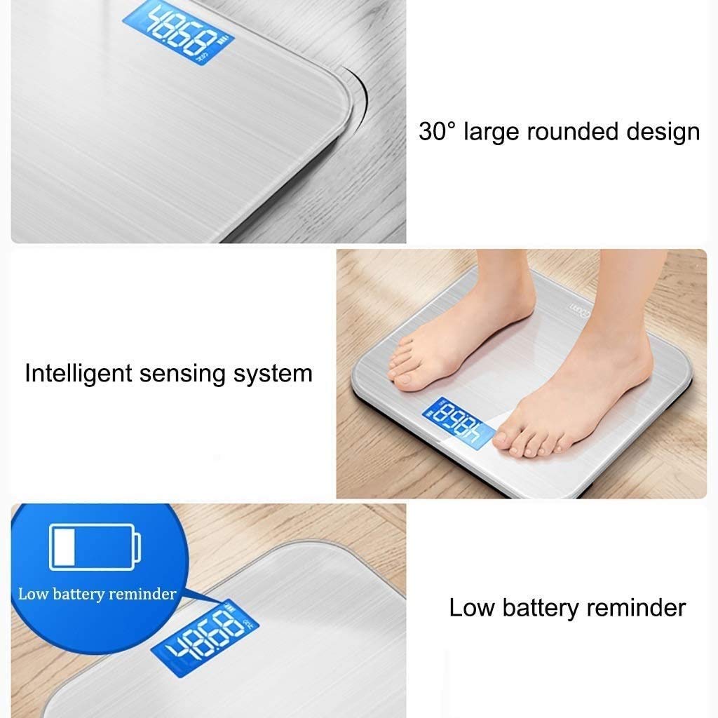 Cyfrowa waga łazienkowa wagi ciała z technologią Step-On i podświetleniem tła, 140 kg, srebrna
