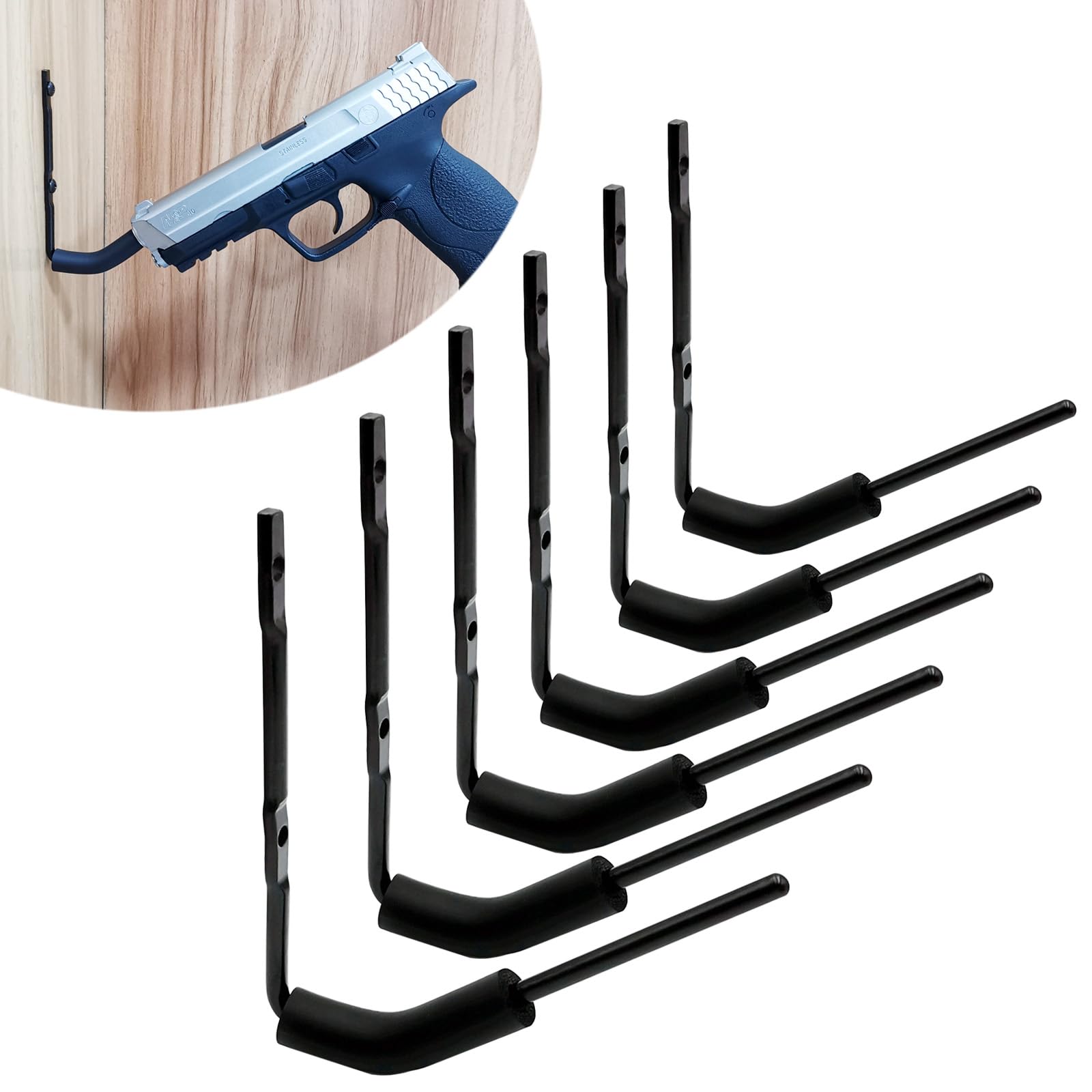 Handgun Hanger, Wall Mount Pistol Rack Suitable for Desk or Wardrobe, Pistol Organizer for Displays and Cabinet (6 Packs for 6 Guns)