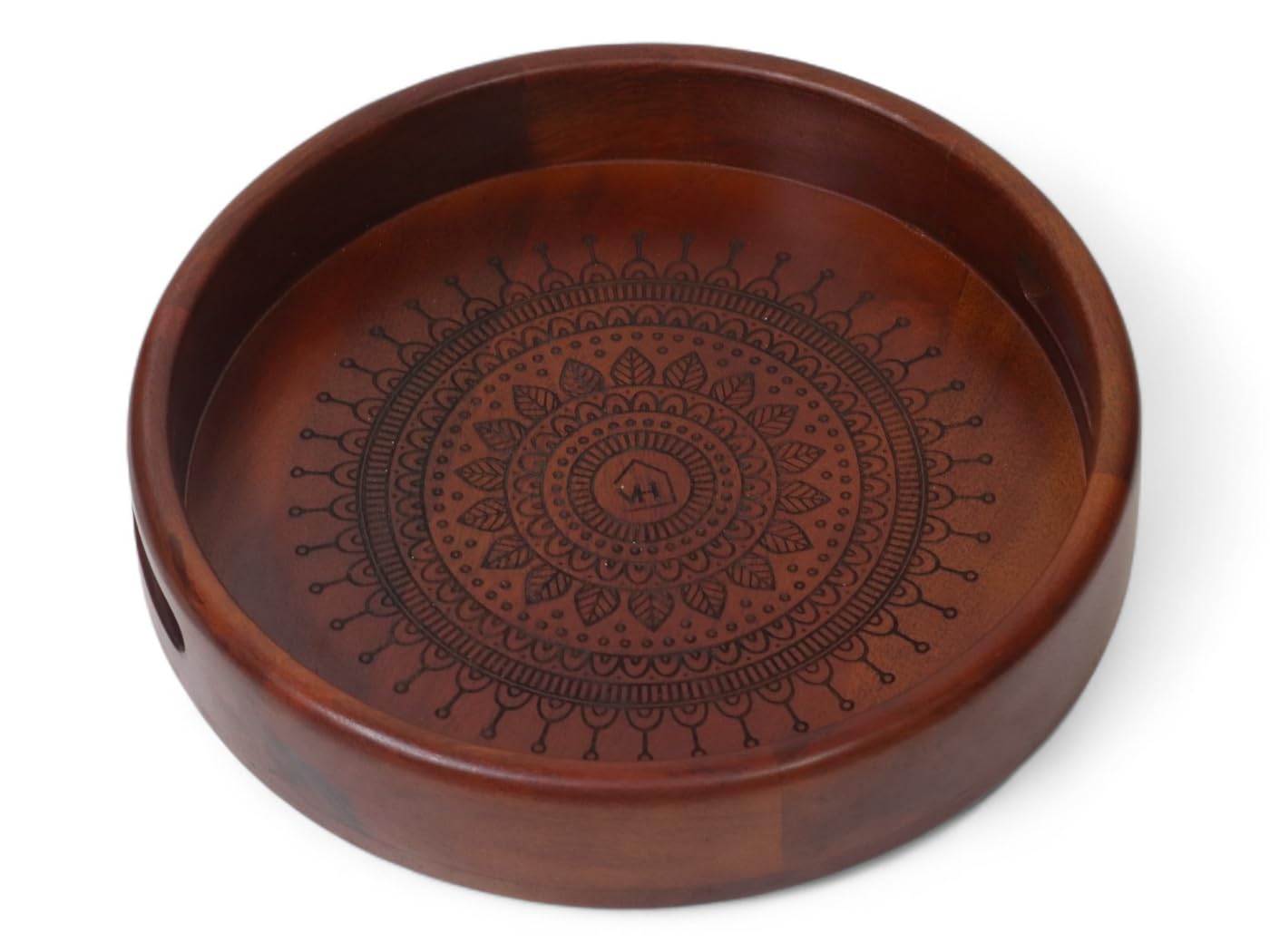 Vesta Homes Premium Wood Round Serving Tray for Home/Kitchen/Restaurant/Office Organizer/Dining Table | Premium Serving Trays | 30.5 x 30.5 x 5 cm | Handcrafted in India