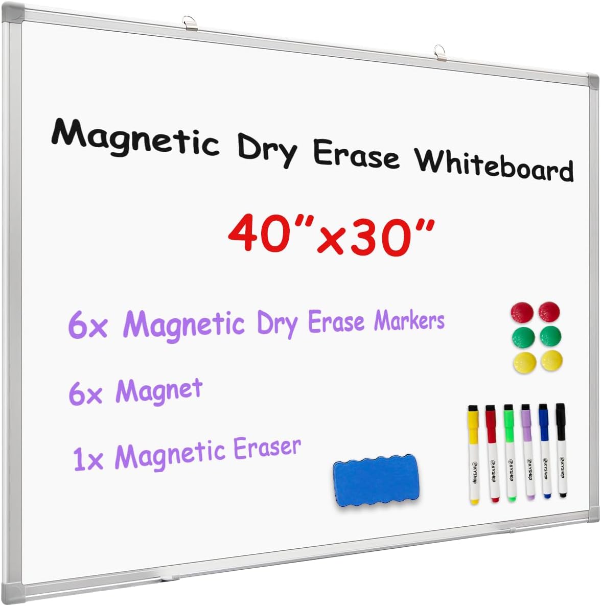 Magnetic Dry Erase Whiteboard 40x30 Inch - Aluminum Framed Wall Mounted White Board with Marker Tray, Marker, Magnets and Eraser, for Home Office/Classroom/Meeting