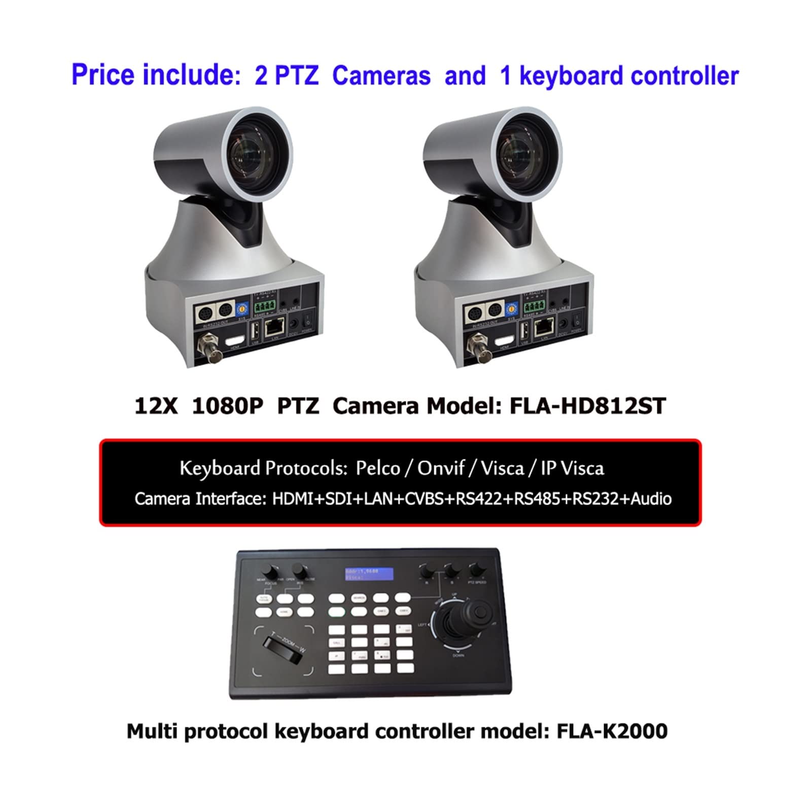 Webcam 2MP 12X PTZ Cámara de difusión y PELC OD RS485 RS232 IP Controlador de teclado for video AUDIO SOLUCIÓN Videoconferencia