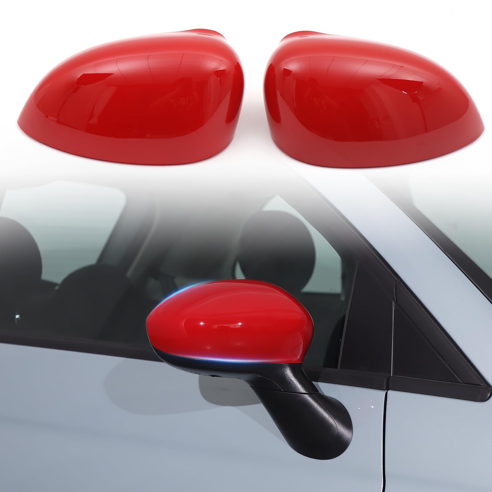 COPPIA CALOTTE SPECCHIO ESTERNO COMPATIBILE CON @FIAT @500 500C/500E/Abarth 500 2007-2024 COPRISPECCHIETTI DI RICAMBIO PER SPECCHIETTI POSTERIORI (ROSSO)