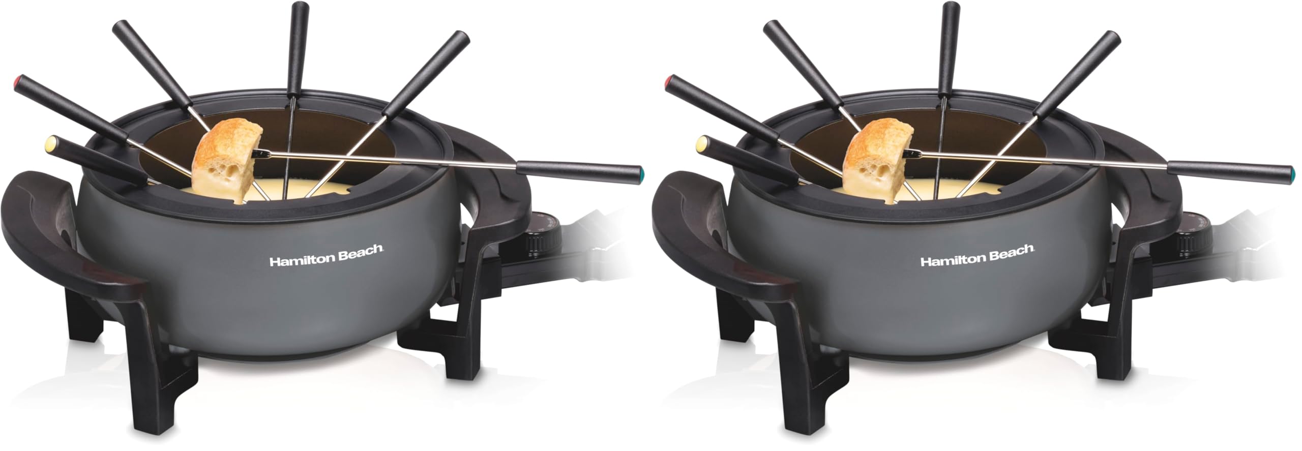 Hamilton Beach 12 Cup Electric Fondue Pot Set with Temperature Control, 6-Color Coded Forks, for Cheese, Chocolate, Hot Oil, Broth, 3 Quart PFAS-Free Nonstick Interior, Gray (86202) (Pack of 2)