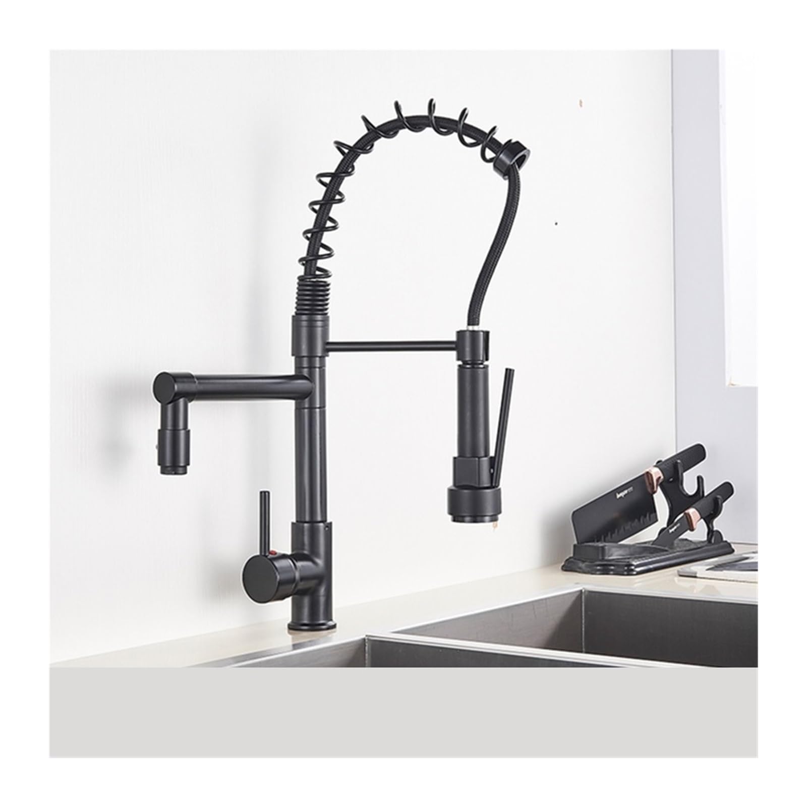 ZYCHSJXA Black Spring Pull Out Side Spray Spout 360 Swivel Mixer Sink Faucet Single Handle Kitchen Faucet(Black A)