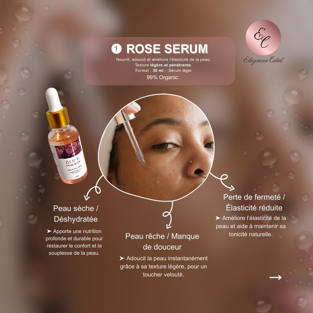 Cofanetto per la cura del viso biologico alla rosa, 6 prodotti, siero 30 ml, sapone 100 g, tonico, schiuma detergente, crema e maschera di argilla