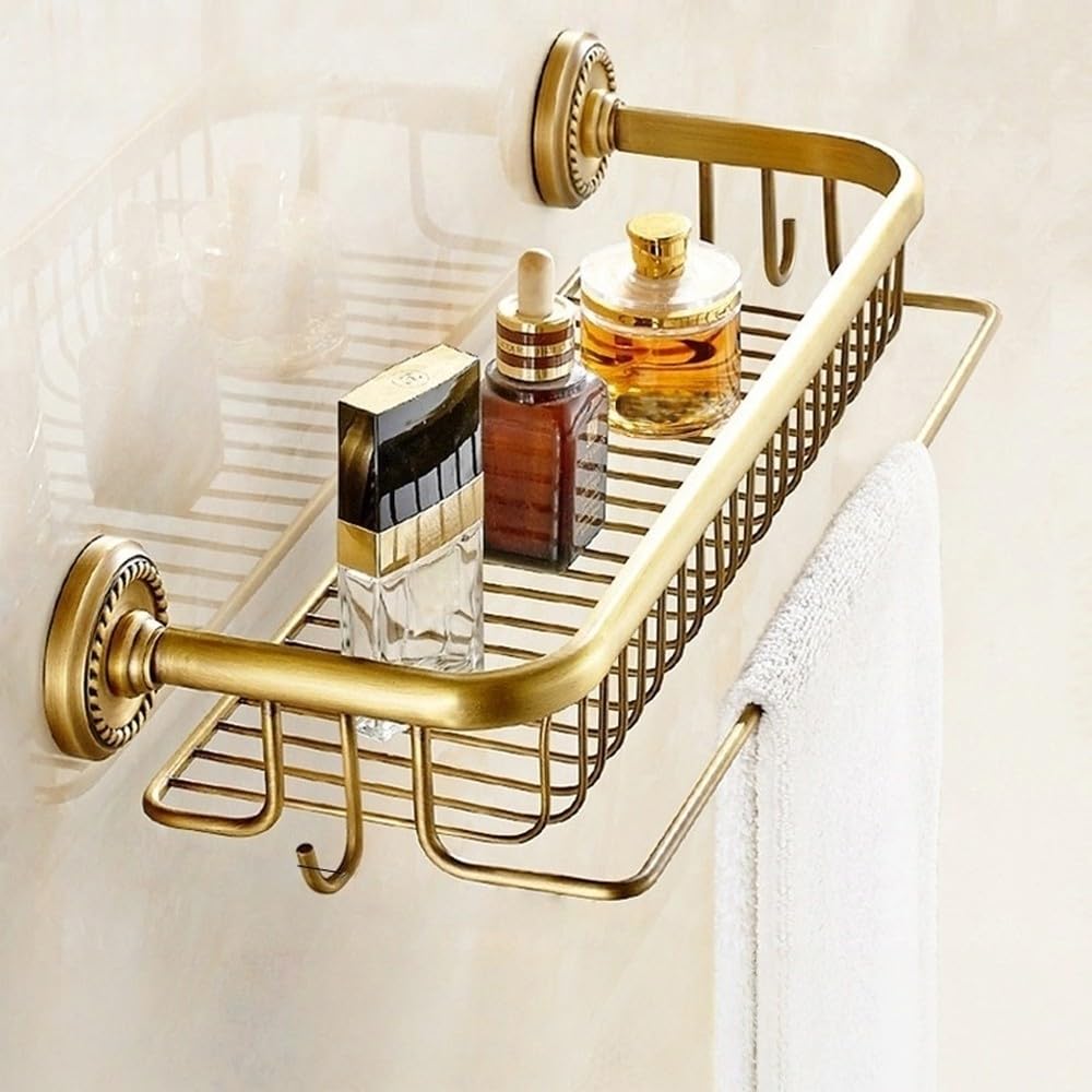 Antique Brushed Brass Bathroom Accessories Sets Towel Shelf Toilet Paper Holder Soap Holder Towel Rack Bathroom Hardware Sets,50CM basket rack