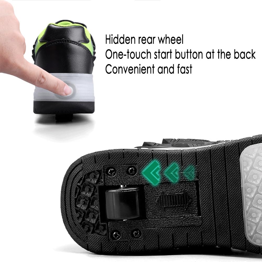 FANSU Zapatillas con 2 Ruedas Niña, Zapatos con Ruedas Luces LED Coloridos Parpadeante 2 en 1, Niño Zapatillas Patines Carga con USB Calzado de Skateboarding 28-41 EU