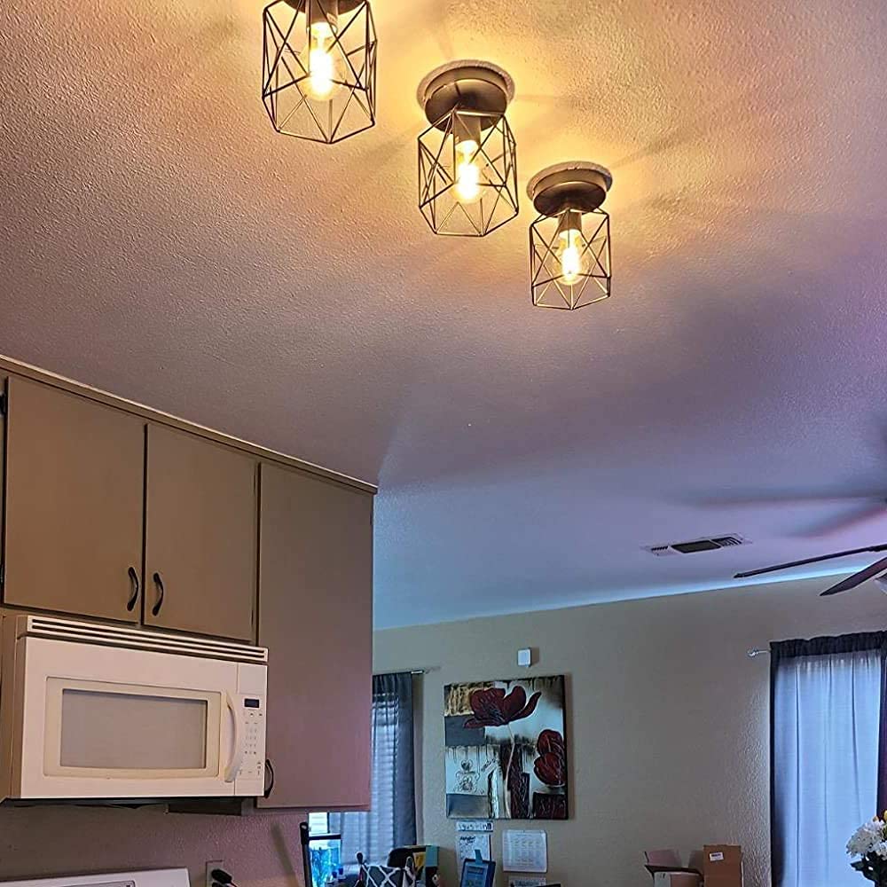 iDEGU Lot de 6 Plafonniers Industriels, 15CM Lustre Fer Forge Noir Cage Suspension Luminaire pour Chambre Entrée Café Bar (6 pcs)