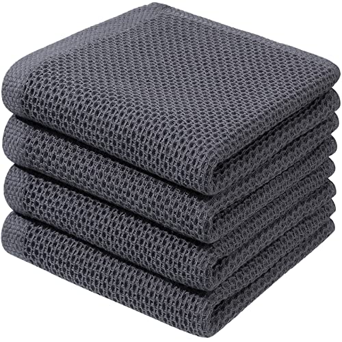 Cenebonxy 100% Cotton Waffle Weave Kitchen Towels, Soft And Absorbent Quick Drying Dish Towels For Kitchen, 13X28 Inches, 4-Pack, Dark Grey #TOP30