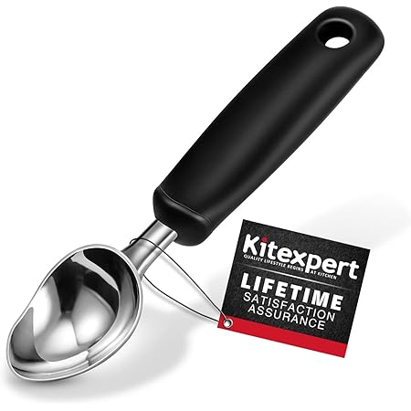 KITEXPERT Ice Cream Scoop - Heavy Duty Stainless Steel Ice Cream Scooper with Comfortable Non-slip Handle, Easy Release Metal Ice Cream Spade, Dishwasher Safe