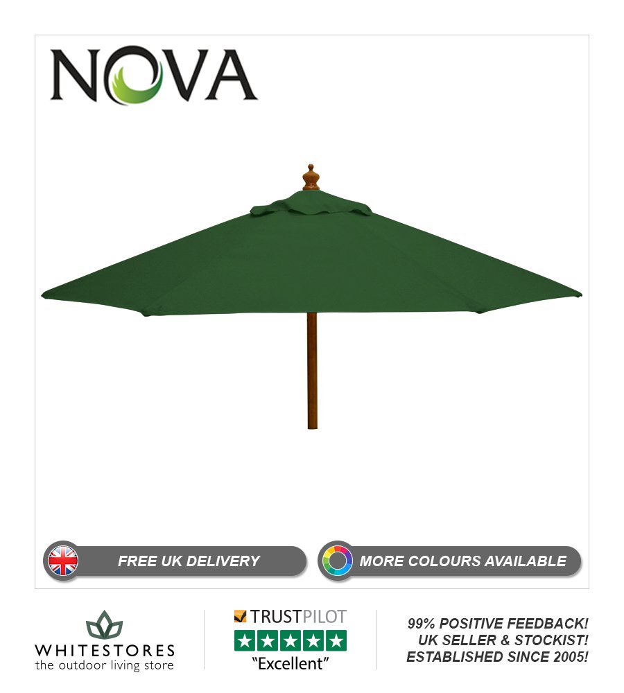 Garden Parasol By Nova Hardwood Wooden Outdoor Patio Umbrella Sun Shade With Single Rope Pulley 2m 2 5m 3m 3x2m In 5 Colours With 38mm Pole 2m Round Green Buy