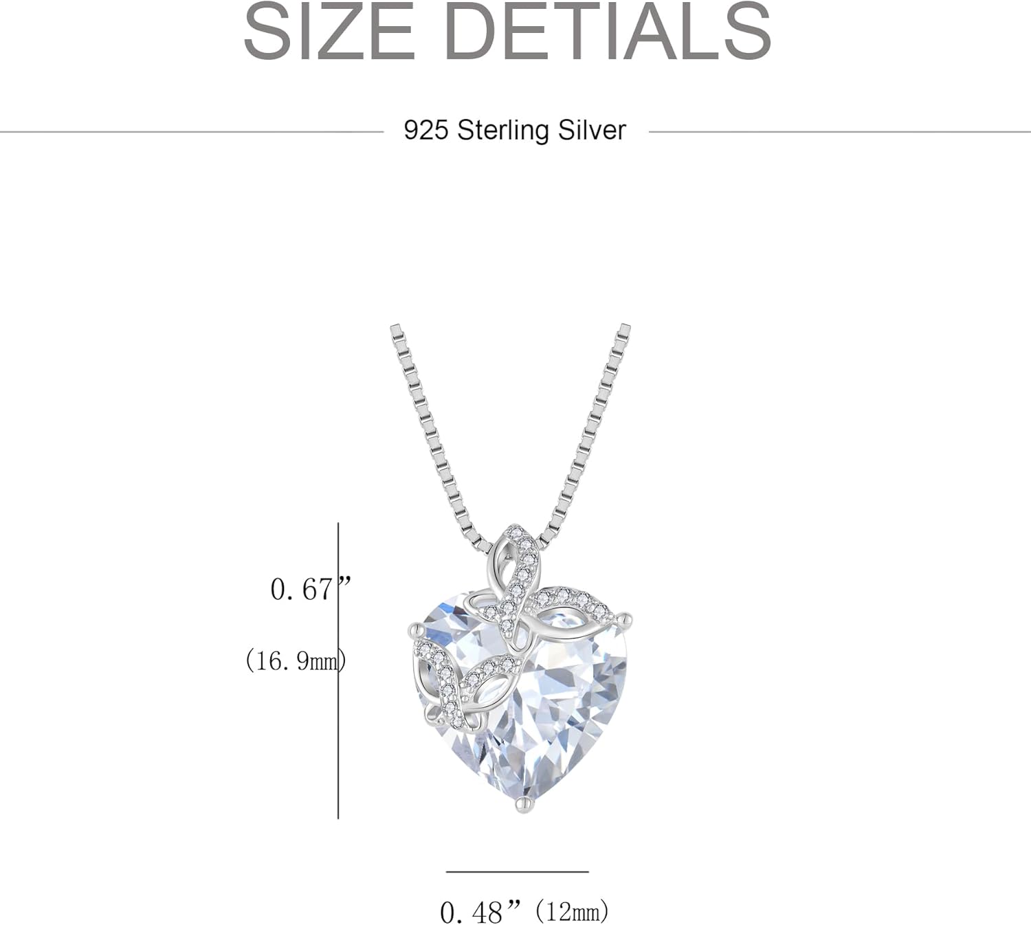 Women Heart Necklace 925 Sterling Silver Birthstone Butterfly Pendant with Chain 5A Cubic Zirconia Jewelry for Her - Image 3