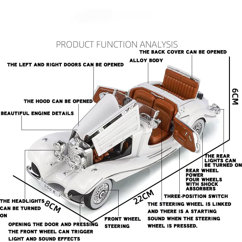 Image of Alokik Enterprise Compatible for 1:24 Mercedees Benz 500K Toy Car Model, Diecast Collectible Pull Back Model Car with Sound and Light, Toy Gift Vehicles for Adults Kids Boys Girls 【Silver Color】