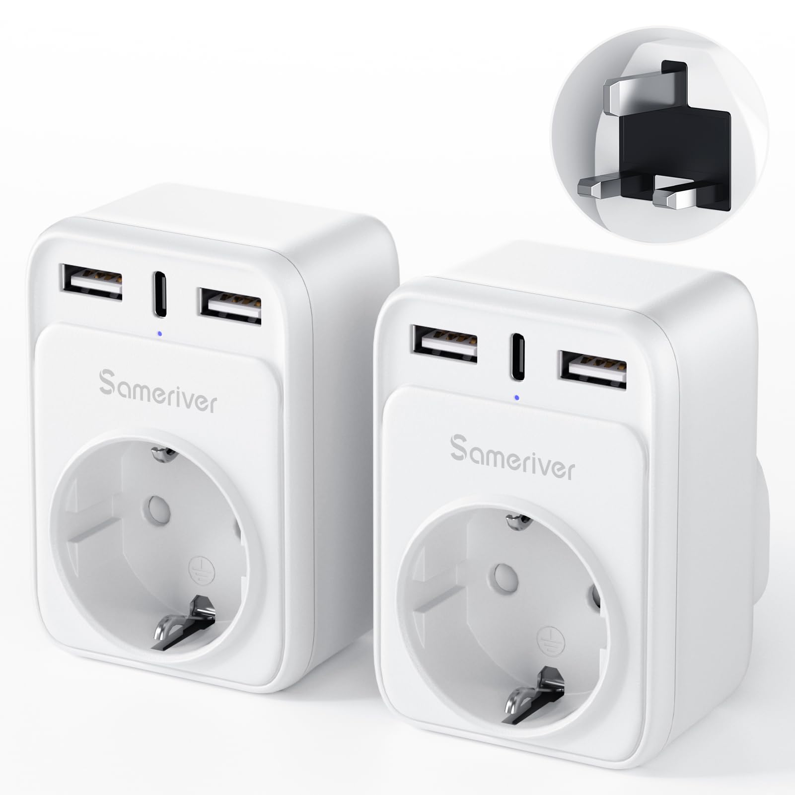 Reiseadapter UK Adapter England Deutschland Stecker Reisestecker Reiseadapter UK mit 2 USB 1USB C (3A) Steckdosenadapter Typ G für England Irland Großbritannien Wand Ladegerät Ladestation(2PCS)