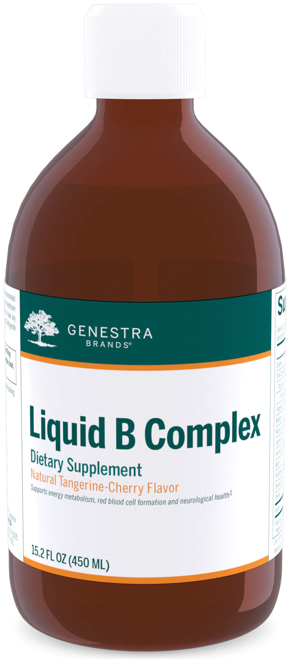 Genestra Brands Liquid B Complex | Broad Spectrum B-Vitamin Complex to Support Energy Metabolism, Red Blood Cell Formation, and Neurological Health | 15.2 fl. oz. | Natural Tangerine-Cherry Flavor