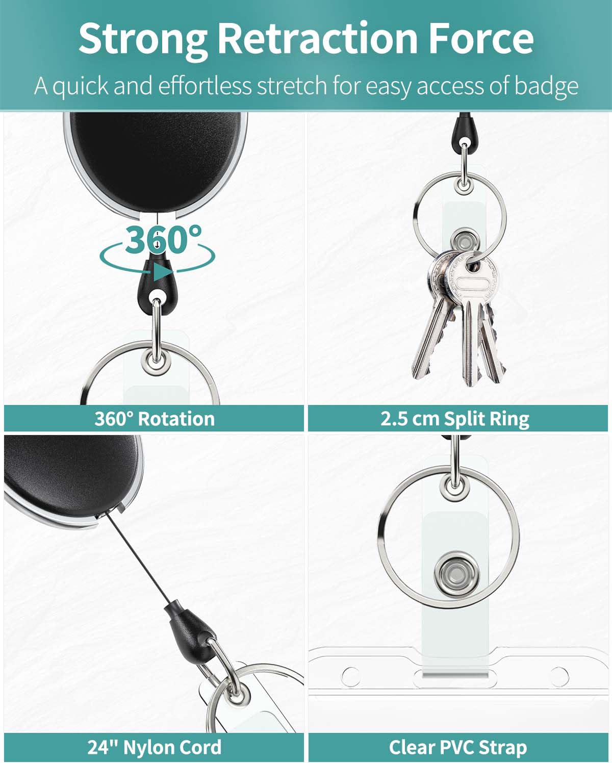 Portabadge Trasparente Con Cordino Retrattile - Doppia Scheda Orizzontale E Moschettone