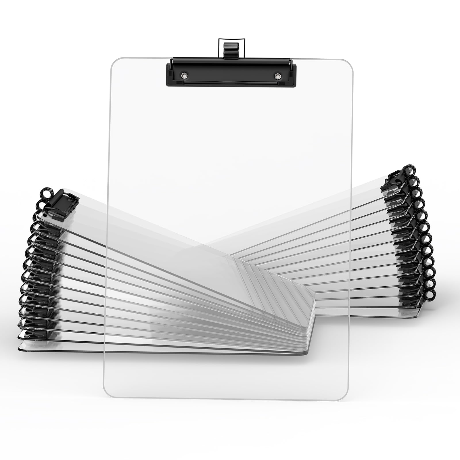 Portapapeles transparente con soporte para bolígrafo, tableros de plástico de 8.5 x 11 pulgadas con clip negro de perfil bajo, tamaño carta para aula, profesor, estudiantes, escuela,