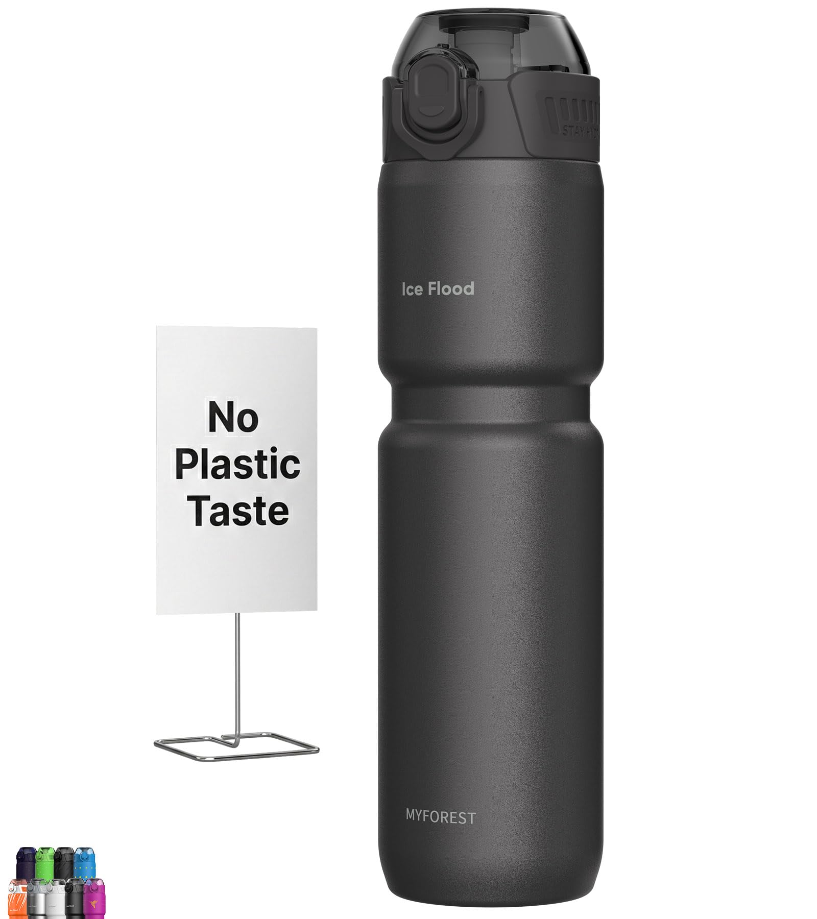 MYFOREST 700ml Isolierte Fahrrad-Trinkflasche, geruchsneutrale Innenschale aus chirurgischem Edelstahl, verbesserter Griff für unebenes Gelände, Schnellöffnungs, Schmutzkappe (Dunkelgrau)