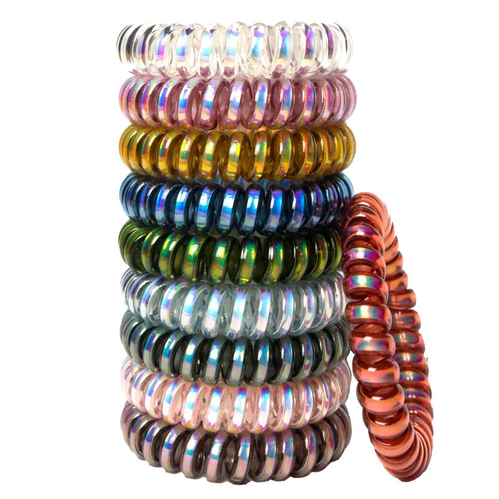APSAMBR- 10 Pcs Spiral Hair Ties No Crease, Colorful Traceless Hair Ties, Elastic Coil Hair Ties, Phone Cord Hair Ties, Waterproof Hair Coils for Women Girls, Multicolor-image-2