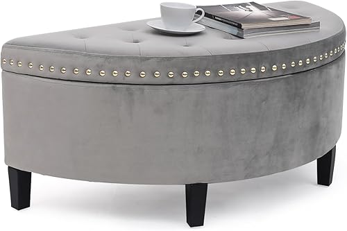 Joveco Banco de almacenamiento de 43.5 pulgadas, otomana de terciopelo de media luna, otomana de almacenamiento con remache, otomana de
