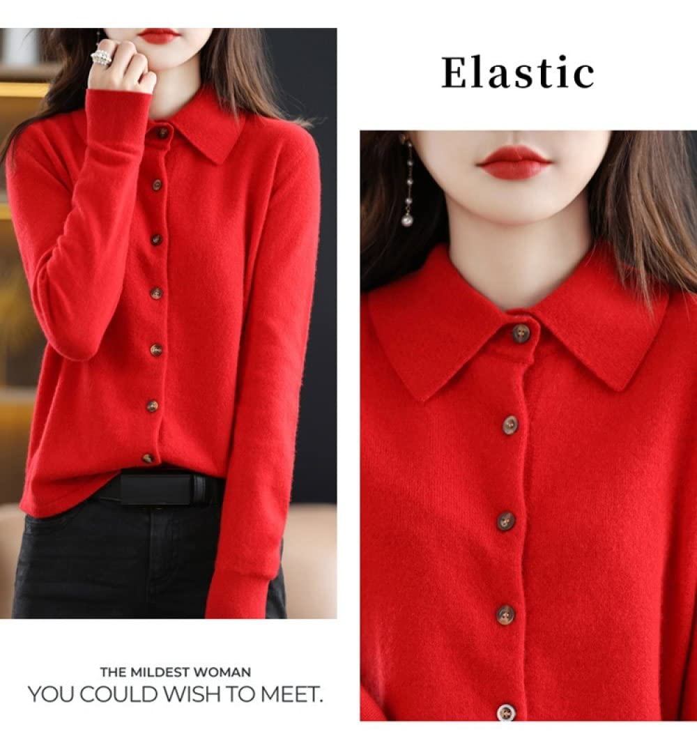 EIBA Cárdigans para Mujer Cárdigans De Punto para Mujer Moda Llanura Cuello Rojo Botón De Solapa Suéteres Delanteros Abiertos Cárdigan Otoño Invierno Suave Y Acogedor Abrigo De Punto Básico A