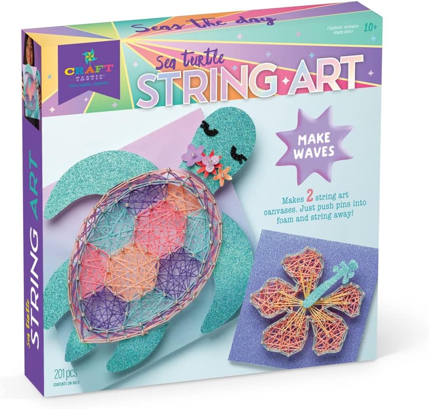 Craft-tastic DIY String Art ââ‚¬â€œ Craft Kit for Kids ââ‚¬â€œ Everything Included for 2 Fun Arts & Crafts Projects ââ‚¬â€œ Features a Sparkly Sea Turtle & Hibiscus Flower Patterns